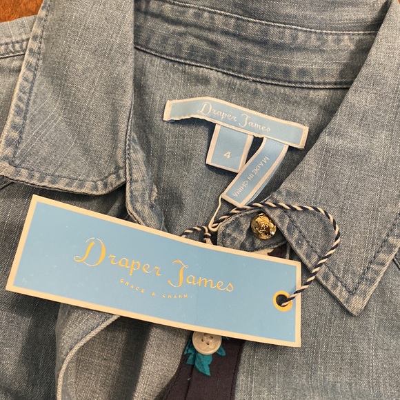 Draper James Chambray Denim Shirt Dress Sz 4 - Picture 12 of 16